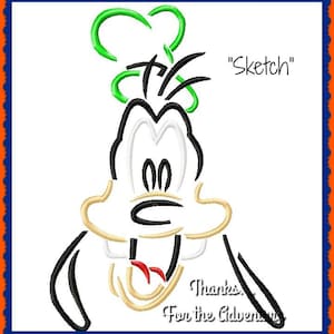 Goofy Head Sketch Digital Embroidery Machine Design File 4x4 5x7 6x10