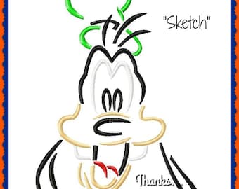 Goofy Head Sketch Digital Embroidery Machine Design File 4x4 5x7 6x10