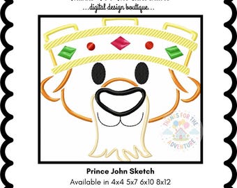 Prince John from Robin Hood Fox Digital Embroidery Machine Sketch Design File 4x4 5x7 6x10 8x12