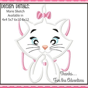 Aristocats Kitten Cat Marie Digital Embroidery Machine Sketch Design File 4x4 5x7 6x10 8x12