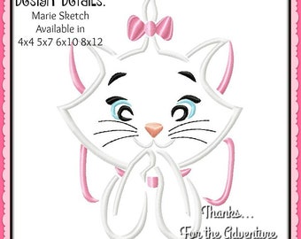 Máquina de bordar digital Aristocats Kitten Cat Marie Arquivo de design de esboço 4x4 5x7 6x10 8x12