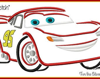 Ka Chow! Lightning McQueen the Race Car from Cars Digital Embroidery Machine Sketch Design File 4x4 5x7 6x10