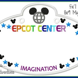 In The Hoop  World Epcot Cast Member Name Stroller Tag Applique Digital Embroidery Machine Design File 4x4 5x7 6x10  8x9 Mighty Hoop