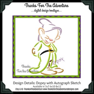 Dopey der Zwerg Autogramm Combo von Schneewittchen und den sieben Zwergen Autogramm Digital Embroidery Machine Design File 5x7 6x10 8x12