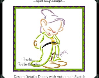Dopey the Dwarf Autograph Combo from Snow White and the Seven Dwarfs Autograph Digital Embroidery Machine Design File 5x7 6x10 8x12