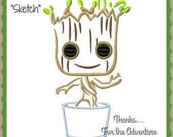 Baby Groot from Guardians of the Galaxy Sketch Digital Embroidery Machine Design File  4x4 5x7 6x10