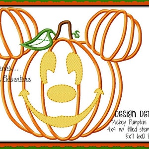 Applique Halloween Mickey Mouse Jack O' Lantern Calabaza Digital Bordado Máquina de Diseño Archivo 4x4 5x7 6x10 8x12