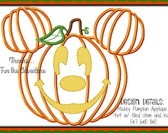 Aplique de halloween mickey mouse jack o'lanterna abóbora digital máquina de bordar arquivo de design 4x4 5x7 6x10 8x12