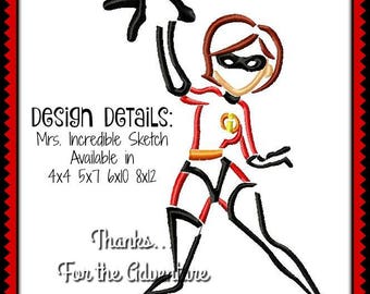 Elastigirl Helen Parr Mrs. Incredible the Superhero from The Incredibles II Sketch Digital Embroidery Machine Design File 4x4 5x7 6x10 8x12
