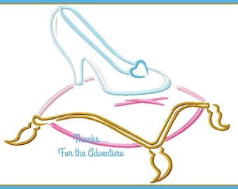 Princess Cinderella  Glass Slipper Sketch Digital Embroidery Machine Design File 4x4 5x7 6x10