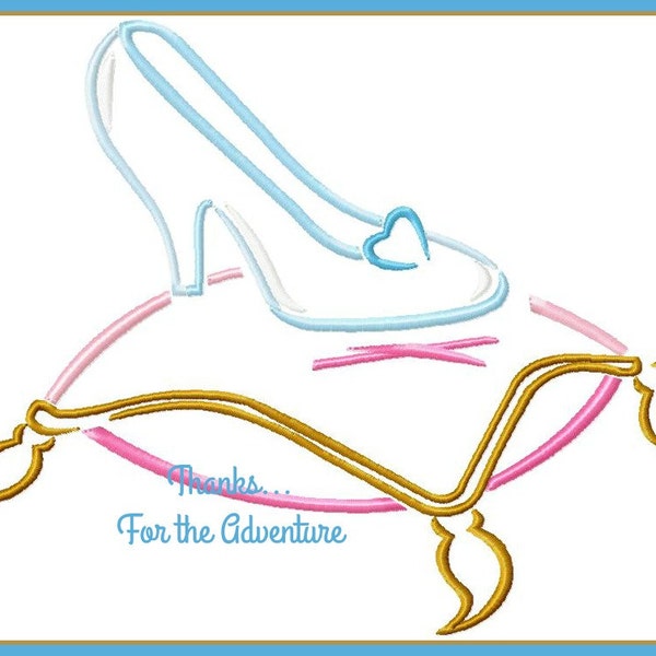 Princess Cinderella  Glass Slipper Sketch Digital Embroidery Machine Design File 4x4 5x7 6x10