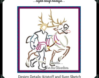 Kristoff and Sven from Frozen 2 Sketch Digital Embroidery Machine Applique Design File 4x4 5x7 6x10 8x12
