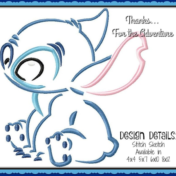 Stitch from Lilo and Stitch Sketch Digital Embroidery Machine Design File 4x4 5x7 6x10 8x12