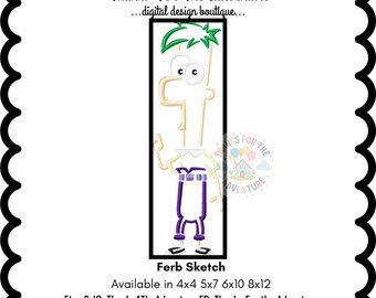 Ferb from Phineas and Ferb Sketch Digital Embroidery Machine Design File 4x4 5x7 6x10 8x12