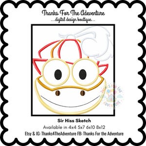 May include: A digital design of Sir Hiss from Disney's Robin Hood, featuring a white face, large round eyes, and a smiling mouth. The design includes red and gold accents, with the text "Sir Hiss Sketch" below.