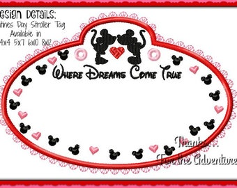In The Hoop Mickey Valentines Cast Member Name Stroller Tag Applique Digital Embroidery Machine Design File 4x4 5x7 6x10 & 8x9 Mighty Hoop
