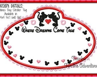 In The Hoop Mickey Valentines Cast Member Name Stroller Tag Applique Digital Embroidery Machine Design File 4x4 5x7 6x10 & 8x9 Mighty Hoop