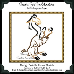Kuzco the Llama from The Emperor&#39;s New Groove Sketch Digital Embroidery Machine Design File 4x4 5x7 6x10 8x12