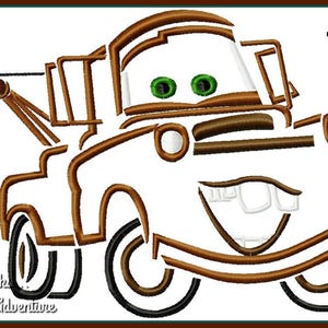 Tow Mater the Tow Truck from Cars Digital Embroidery Machine Sketch Design File 4x4 5x7 6x10