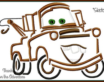 Tow Mater the Tow Truck from Cars Digital Embroidery Machine Sketch Design File 4x4 5x7 6x10