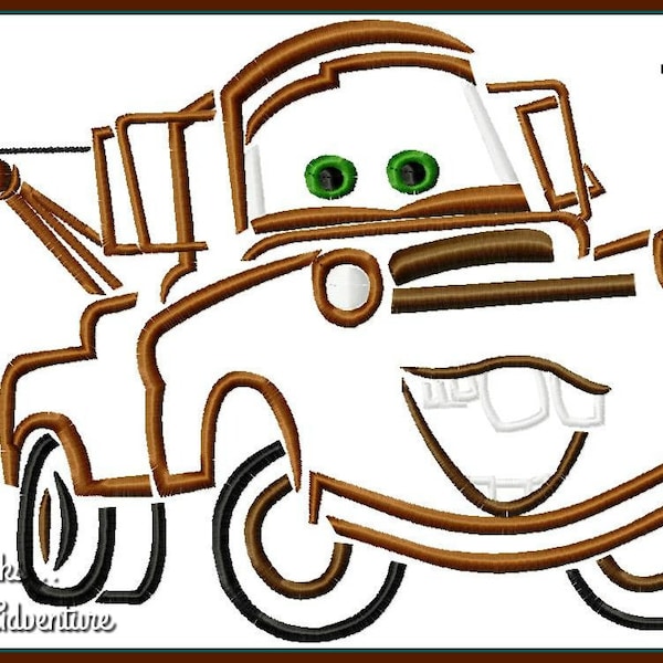 Tow Mater the Tow Truck from Cars Digital Embroidery Machine Sketch Design File 4x4 5x7 6x10