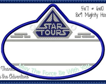 In The Hoop Cast Member Star Wars Tours Nome Stroller Tag Applique Arquivo de design de máquina de bordar digital 4x4 5x7 6x10 8x9 Mighty H.