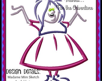 Madam Mim de Sword in the Stone Sketch Digital Embroidery Machine Design File 4x4 5x7 6x10 8x12