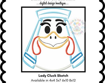 Lady Cluck from Robin Hood Fox Digital Embroidery Machine Sketch Design File 4x4 5x7 6x10 8x12