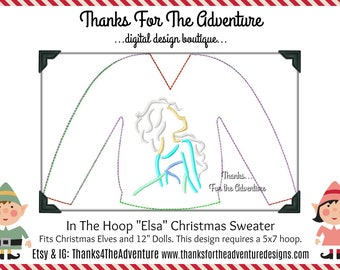 In The Hoop ITH Christmas Doll Sweater Queen Elsa Anna's Sister from Frozen 2- 5x7 Hoop Required