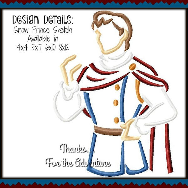 Snow White Prince Charming Sketch Digital Embroidery Machine Design File 4x4 5x7 6x10 8x12