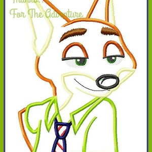 Zootopia Nick Wilde Sly Fox Digital Embroidery Machine Applique Design File 4x4 5x7 6x10