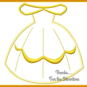 Princess Belle Dress from Beauty and the Beast Digital Embroidery Machine Applique Design File 4x4 5x7 6x10