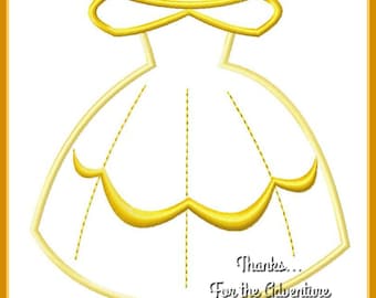 Princess Belle Dress from Beauty and the Beast Digital Embroidery Machine Applique Design File 4x4 5x7 6x10