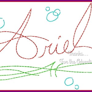 Ariel van De Kleine Zeemeermin Handtekening Digitaal Borduurwerk Machine Design Bestand 4x4 5x7 6x10