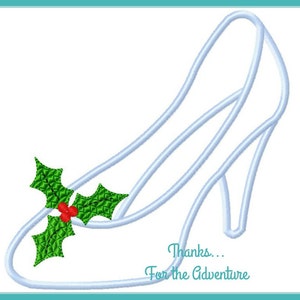 Princess Cinderella Christmas Holly Glass Slipper Applique Digital Embroidery Machine Design File 4x4 5x7 6x10