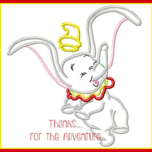 Dumbo Flying Baby Elephant Digital Embroidery Machine Applique Design File 4x4 5x7 6x10