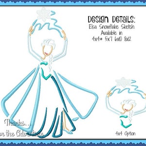 Snowflake Christmas Queen Elsa from Frozen 2 Sketch Digital Embroidery Machine  Design File 4x4  5x7 6x10 8x12