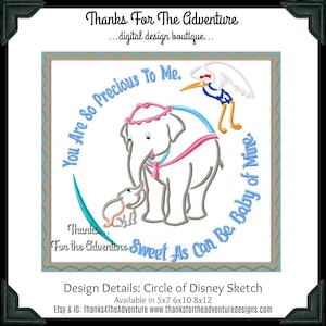 Baby of Mine Dumbo the Circus Elephant and Mrs. Jumbo Sketch Combo Digital Embroidery Machine Design File 5x7 6x10 8x12