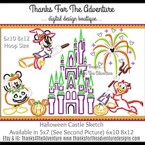 Halloween Hallowishes Castle Fireworks MNSSHP  Magic Kingdom Mickey Minnie Donald Pumpkin Digital Embroidery Machine Design File