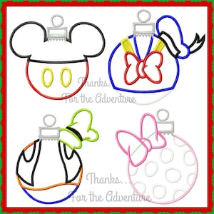 Mickey Minnie Donald Goofy Christmas Bulb Ornament Set of Four Digital Embroidery Machine Applique Design File 4x4 5x7 6x10