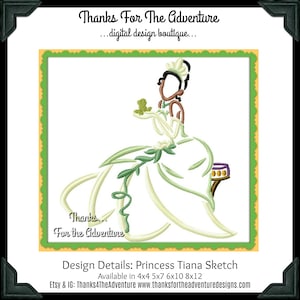 Princess Tiana from The Princess and the Frog Sketch Digital Embroidery Machine Applique Design File 4x4 5x7 6x10 8x12