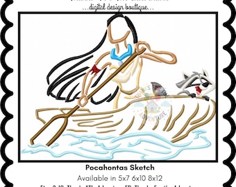 Pocahontas and Meeko the Raccoon Sketch Digital Embroidery Machine  Design File 5x7 6x10 8x12