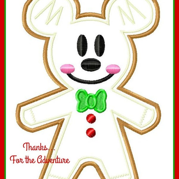 Mickey Mouse Gingerbread Cookie Applique Digital Embroidery Machine Design File 4x4 5x7 6x10