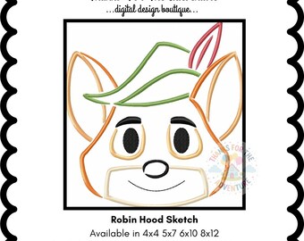 Robin Hood Fox Digital Embroidery Machine Sketch Design File 4x4 5x7 6x10 8x12