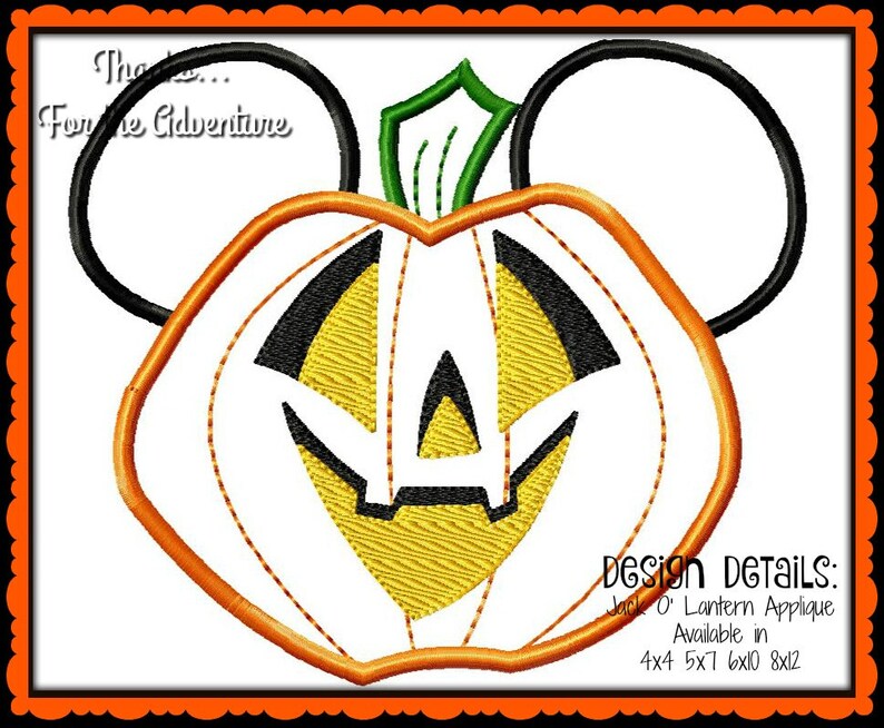 Halloween Mickey Mouse Jack O' Lantern Pumpkin Digital Embroidery ...