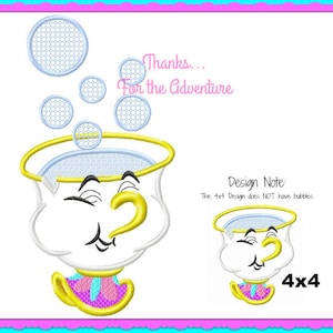 Chip  the Enchanted Tea Cup from Beauty and the Beast Digital Embroidery Machine Applique Design File 4x4 5x7 6x10