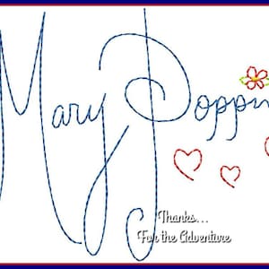 Mary Poppins Autograph Digital Embroidery Machine Design File 4x4 5x7 6x10