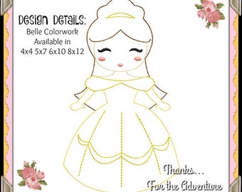 Little Belle- Princess Belle from Beauty and the Beast Digital Embroidery Machine Color Work Redwork Design File 4x4 5x7 6x10 8x12