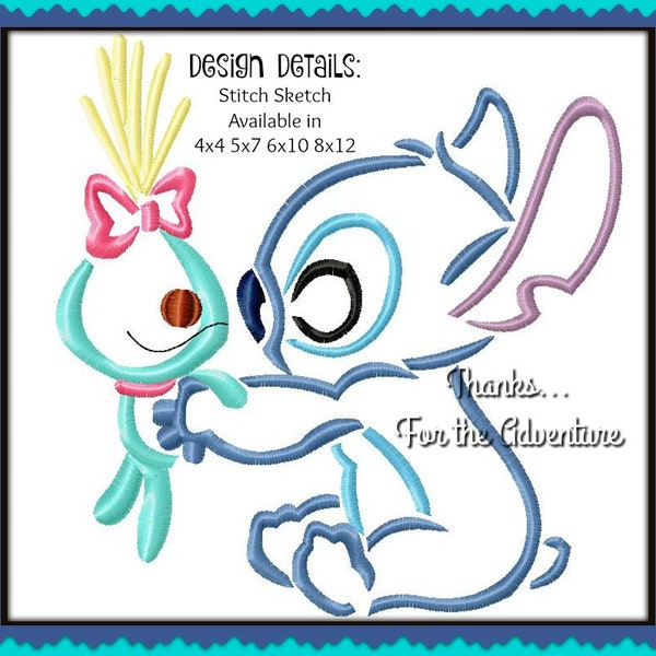 Stitch and Scrump from Lilo and Stitch Sketch Digital Embroidery Machine Design File 4x4 5x7 6x10 8x12