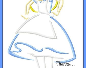 Alice in Wonderland- Tall Alice Sketch Digitaal Borduurmachine Design Bestand 4x4 5x7 6x10